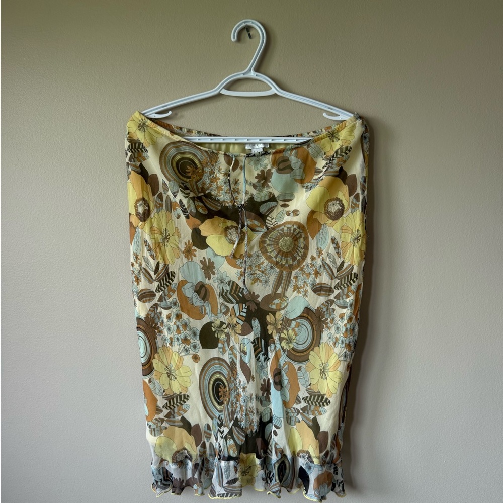 Vintage-Inspired Floral Skirt in Yellow and Brown